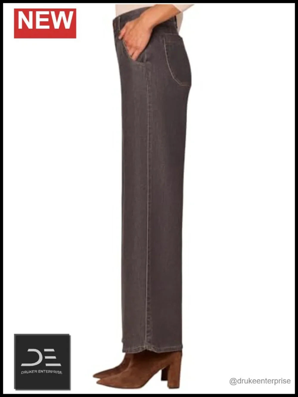Wide Leg High Rise Jeans Cotton Blend Tulip Hem Women's